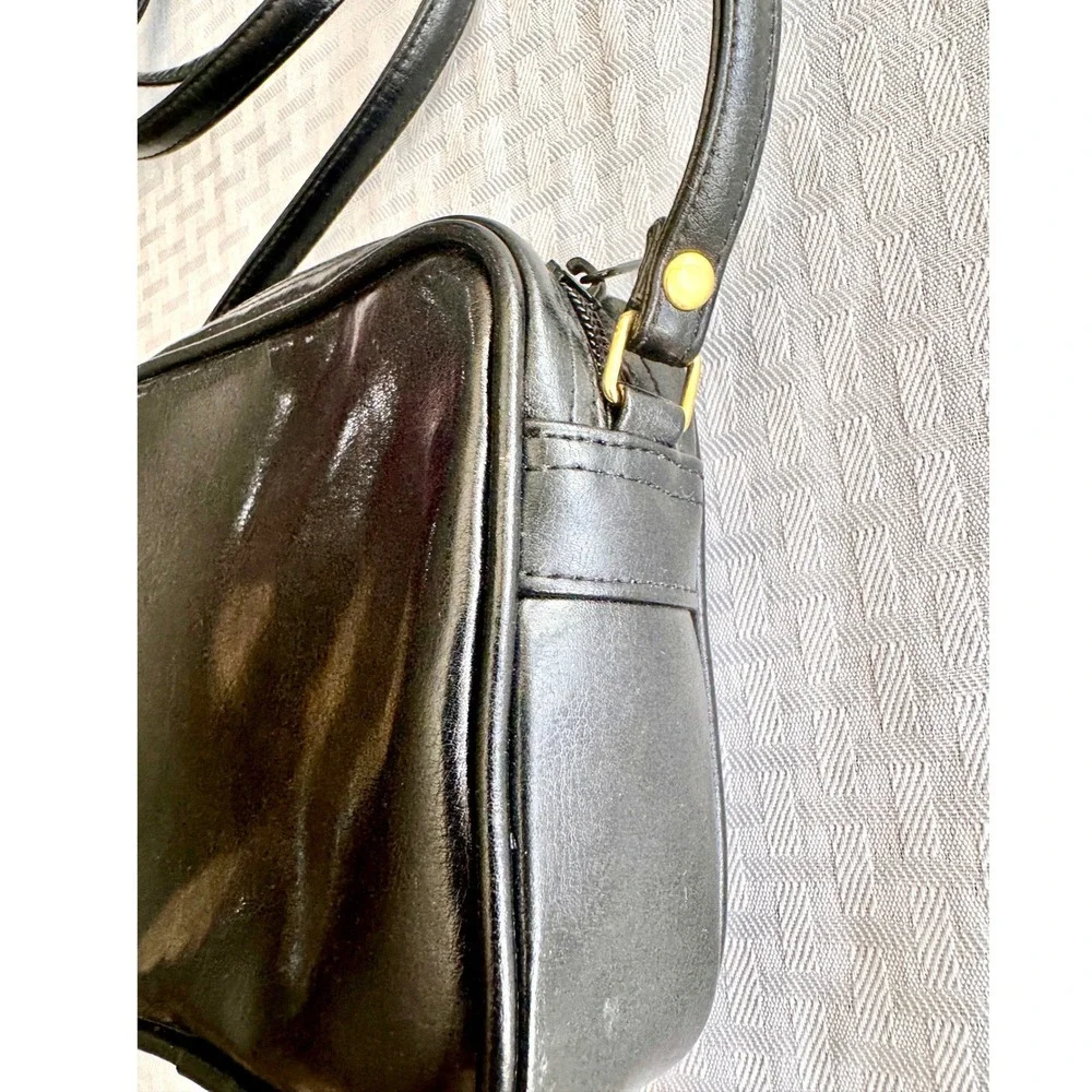 Vintage Black Faux Leather Crossbody Bag Square‎ Camera Bag Gold Hardware